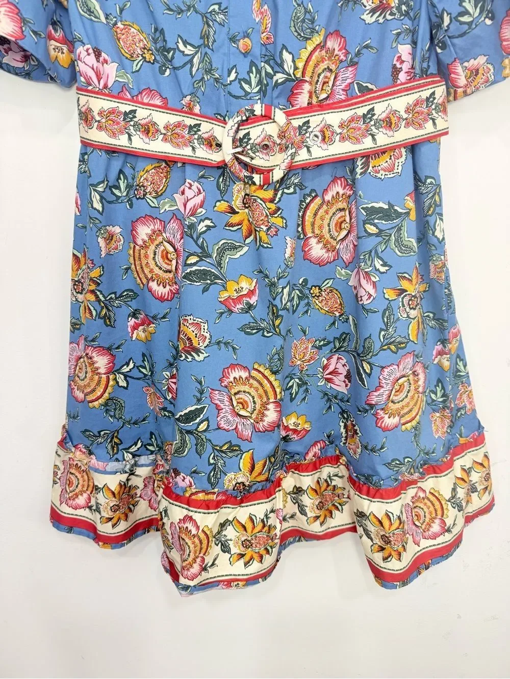 Joie Blue Pink Floral Print Complimentary Hem Puff Sleeve A Line Mini Dress NEW
